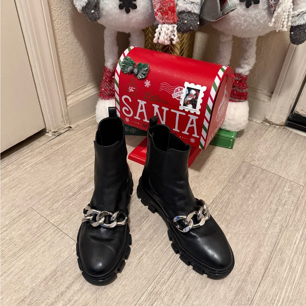MICHAEL Michael Kors Black Ankle Boots with Silver Chain